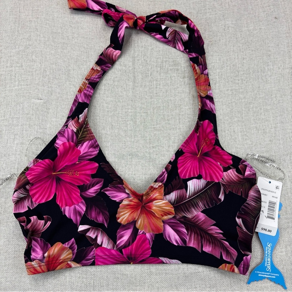 Skinny Dippers Women's Mowie Peppermint Plunge Halter Swim Top Size S